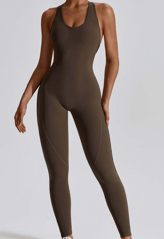 Cross Back Unitard - Chocolate